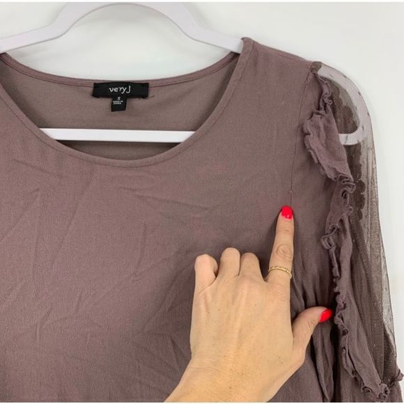 Very J Taupe Violet Long Sleeve Tunic Sheer Women’s Small - Picture 3 of 7
